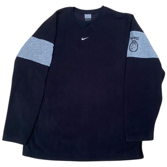 VTG 90s Y2K Nike Sweatshirt M Black Gray Terry Crewneck Center Swoosh Silver Tag - Picture 11 of 16